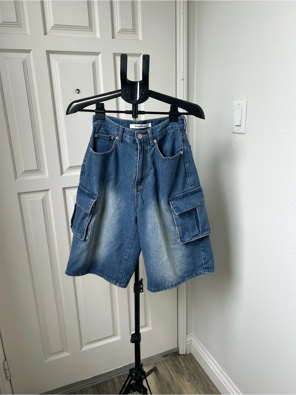 Avandress Y2K Denim Cargo Jorts Wide Leg Skater Jorts Baggy Jean Shorts